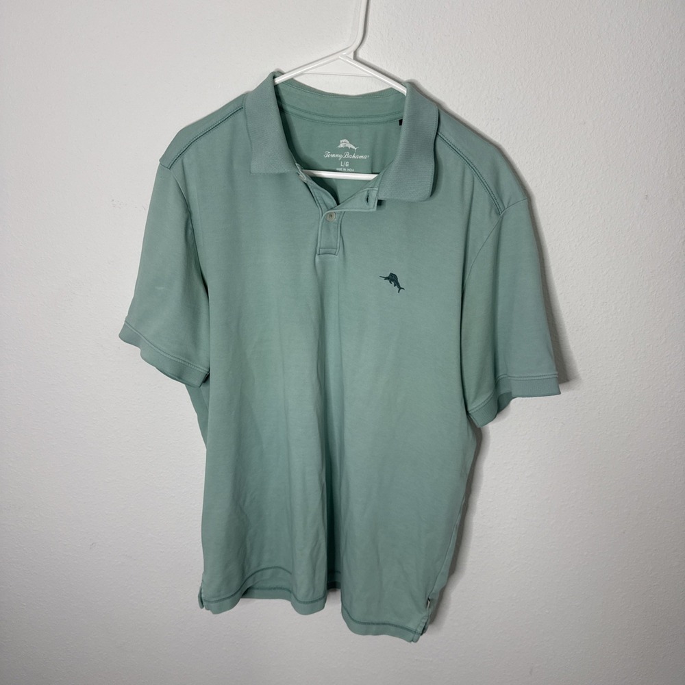 Tommy Bahama Mens Seafoam Green Supima Cotton Blend Marlin Polo Shirt Large